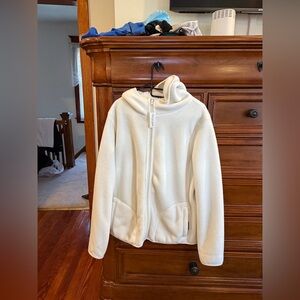 Laura Scott Reversible Fleece Jacket Hoodie White Sherpa L NWT Cozy Zip